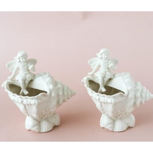 CREATIVE CONCH FLOWER ANGEL ARTS FLOWER VASE GIRL FLOWER ARRANGING FLOWER POT EUROPEAN HOME DECORATIVE ART CERAMICS VASE R4741