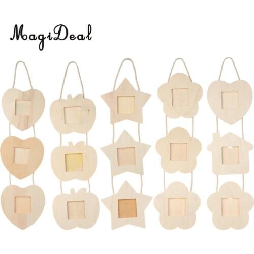 MagiDeal Rustic Wooden Hanging Photo Frame 3 Family Picture Frames Party Kids DIY ColorDecor Gifts