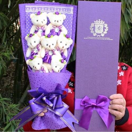 Cute Purple soap flower cartoon plush plastic bouquet Valentines Day birthday Gifts beautiful flower
