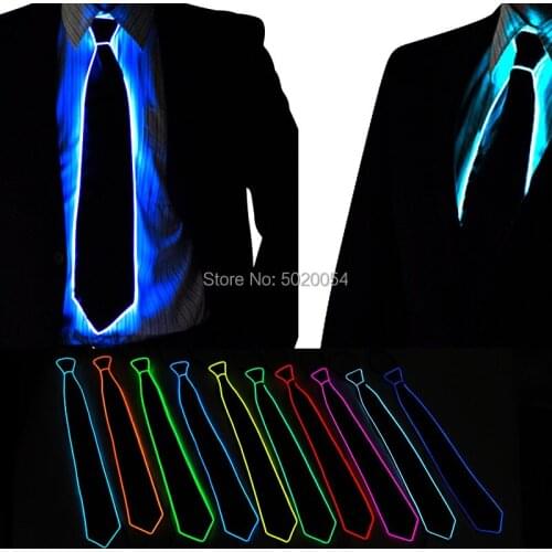 High Quality 10 Colors Men Gift Neon EL Glowing Necktie LED Luminous Black Blackground Tie For Dance DJ Club Bar Night Club