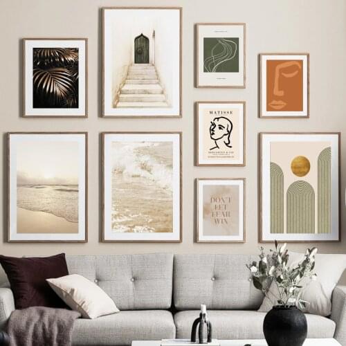 Beach Waves Stair Door Golden Leaves Matisse Abstract Line Wall Art Canvas Painting Nordic Poster Decor Pictures For Living Room