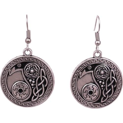 Norse Viking Earring Crow Raven Yin Yang amulet Jewelry