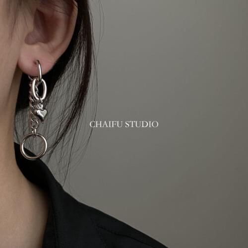 2021 New Punk Metal Style Asymmetrical Earring Y2K Aesthetics Tassel Earrings Woman Geometric Heart Earrings Jewelry Wholesale