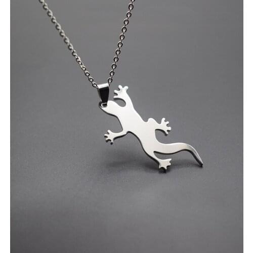Elfin New Lizard Necklaces Stainless Steel Cabrite Gecko Chameleon Anole Pendant Necklaces Jewellery