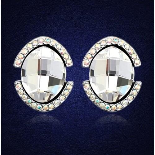 New Luxury Oval Stud Earrings Crystal From Swarovski Women Birthday Gift Bijouterie