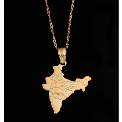 The Republic Of India Map Pendant Necklaces Indian For Women Girl Gold Color Map Jewelry