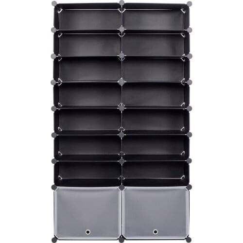DIY Plastic Shoe Cabinet 16 Cubes Black Modules with Door Shoe Box Storage Dustproof Shoes Organizer Home Furniture