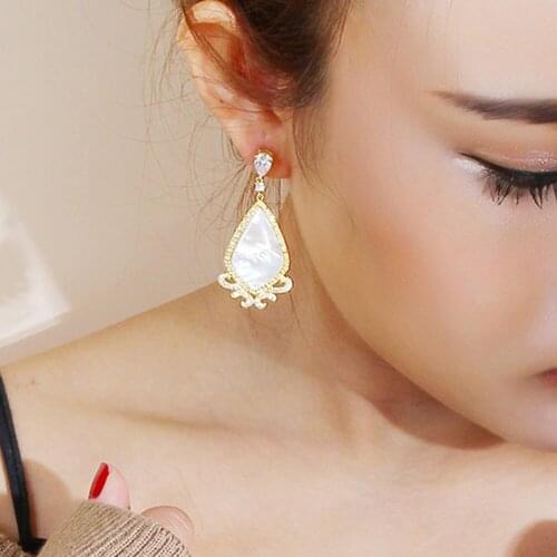 New arrival high quality Luxury big triangle shell earring Gold plate jewellery fast shipping irregular charm big drop earrings