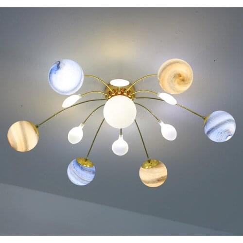 LED glass globe pendant light Wandering Earth planet chandelier Living Room Modern boys room light Creative chandelier rings
