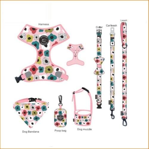 Vintage Cultural Print Pet Leash Dog Leash Pet Supplies Dog Harness Chest Harness Dog Leash Diverse Combination Set
