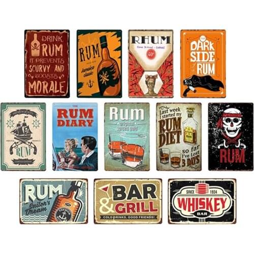 Rum Wine Plaque Vintage Metal Tin Signs Retro Whiskey Iron Painting Poster Wall Art Decor For Bar Club Man Cave Restaurant Plate