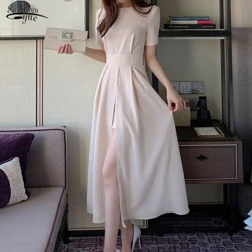 Korean Women Elegant Summer Dress 2021 Short Sleeve Split Sexy Dress Female Party Midi Casual Woman Dresses Vestido Chic 15235