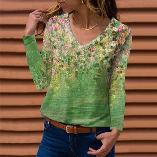 2021 Autumn Woman Long Sleeve Blouse Fashion Sexy V Neck Floral Print Pullover Lady Shirt Vintage Casual Female Elegant Tops