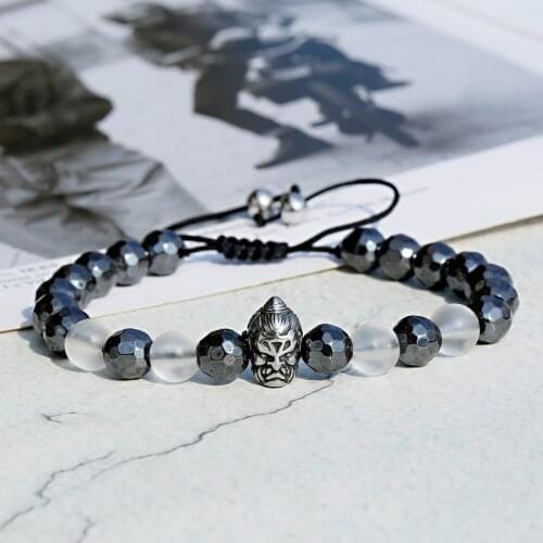 Women Men Balance Yoga Beads Elastic Bracelet Black Gallstone Buddha Head Bracelet Adjustable Size