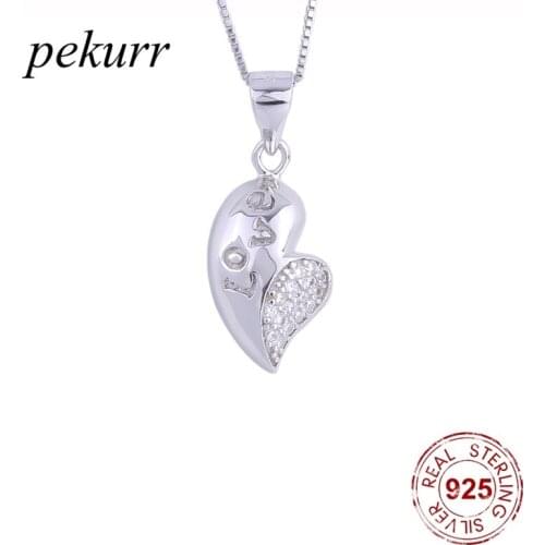 Pekurr 925 Sterling Silver Zircon Round Heart Letter Necklace For Women Crystal Heart Pendants Wedding Fashion Jewelry Gifts