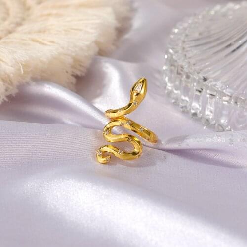 Retro Simple Curved Snake Ring for Women Cute Zircon Copper Nuckle Ring Opening Adjustable Animal Jewelry Fashion Trend New 2020