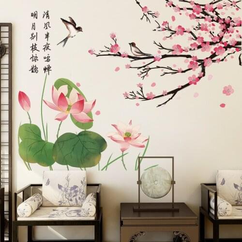 3D Chinese Style Wall Sticker Plum Blossom Lotus Vinyl Art Painting Decals Living Room Bedroom Decoration Poster
