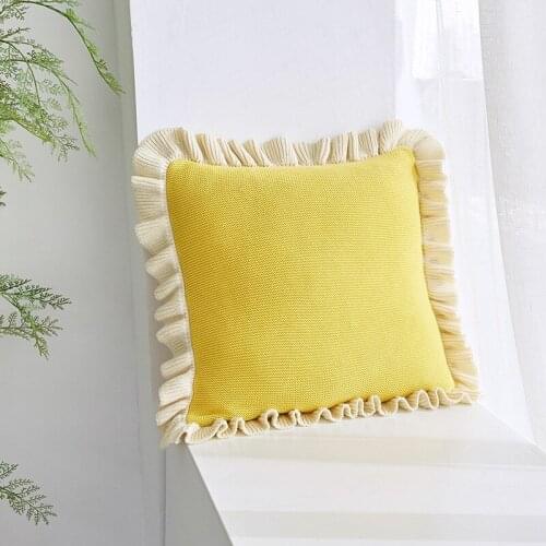 45CM yellow/pink/green/grey/orange cotton knitted cushion cover ruffle frill pillowcase sofa lumbar pillow cover backrest