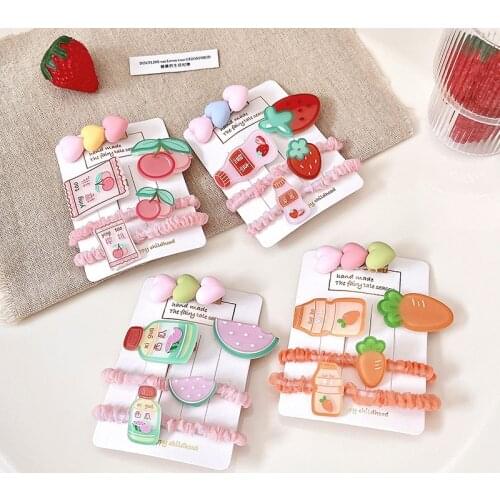 5 Pcs/Set Children Cute Cartoon Carrot Soft Scrunchies Rubber Bands Hairpins Girls Lovely Sweet Hair Clips Kids Hair Accessories