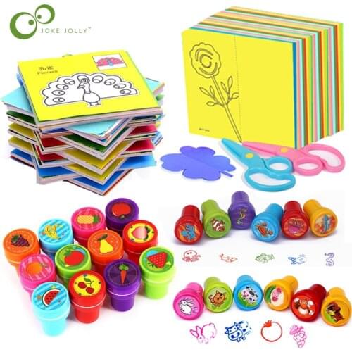 54Pcs/101Pcs Children Cartoon Color Paper Folding and Cutting Toys Stamps Toy Kids Kingergarden Art Craft DIY Education Toys