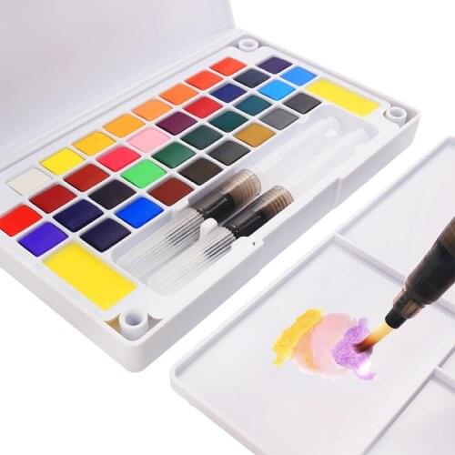 Watercolor Paint Set,Professional 36 Assorted Watercolors Includes 2 Water Brushes,2 Sponges & A Mixing Palette Watercolor Pan S