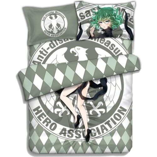 Anime JK ONE PUNCH MAN tatsumaki Green Hair Girl Cartoon Bed Flat Sheet Duvet Quilt Cover Pillow Case Bedding Set 4PCS