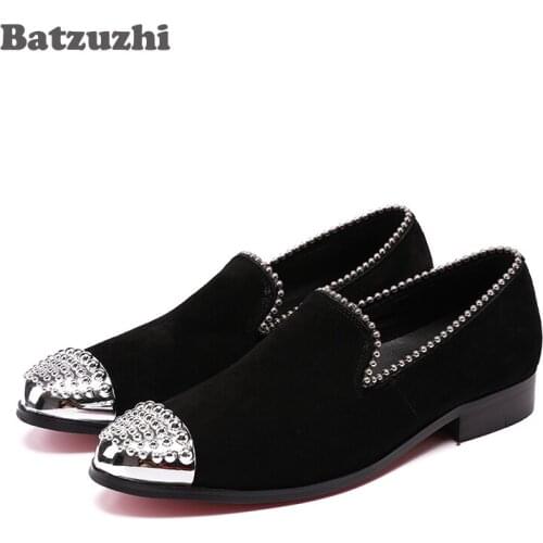 Batzuzhi 2018 Handsome Black Suede Men Shoes with Silver Metel Cap Party and Wedding Men Loafer Men Casual Shoes Chaussure Homme