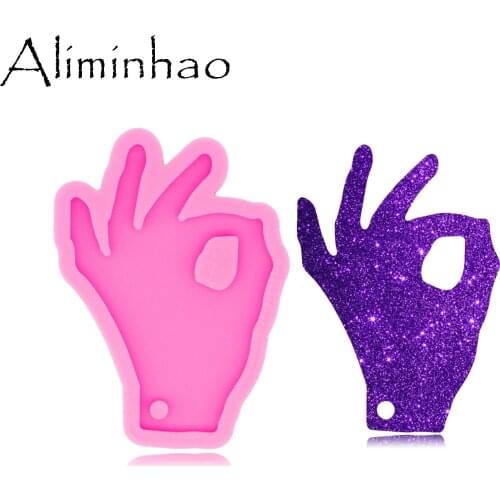 DY0554 Shiny Glossy Praying hands Necklace Pendant Keychain Mould Sign Language OK Silicone Epoxy Resin Mold Jewellery Making