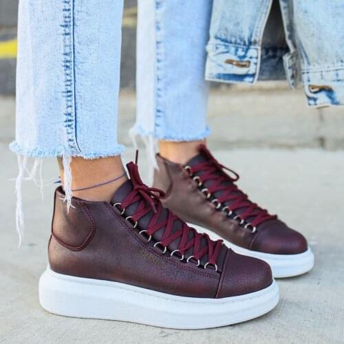 Chekich Womens and Mens Shoes Claret Red Faux Leather Fall Season Lace Up Unisex Sneakers Comfortable Ankle Ladies Fashion Office Trekking Outdoor Light Odorless Breathable Warm Boots Non Slip Snow CH258 Women