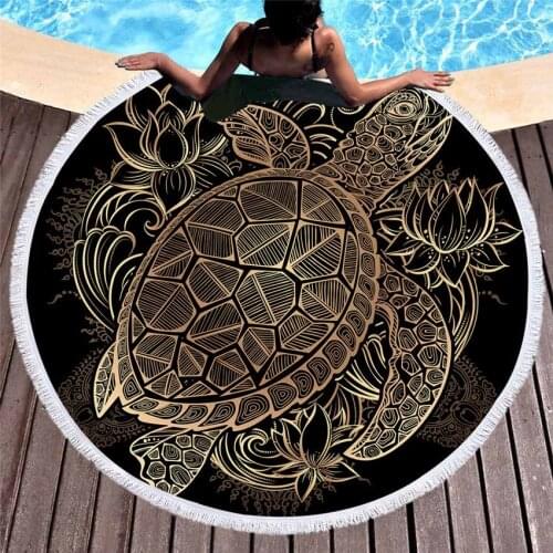 Turtles Bohemian Tassel Tapestry Flower Round Beach Towel Large for Adults Bath Shower Towels Microfiber Toalla Blanket Mat