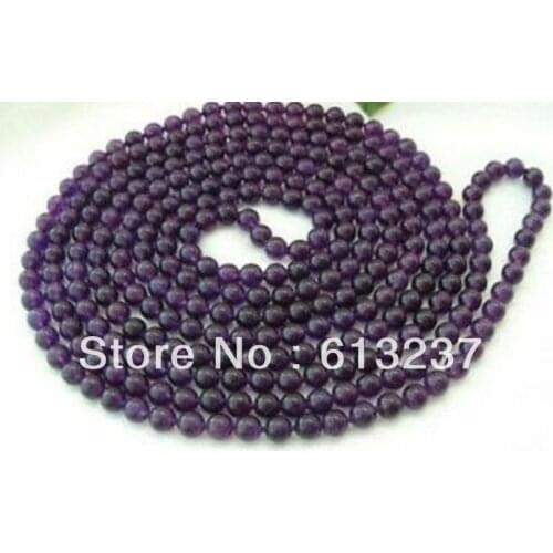 Hot free Shipping new 8mm Russican purple stone jades chalcedony Round Bead long chain strand Necklace 36" MY4586