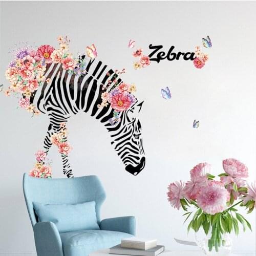 Europe Hand-draw Flower Zebra Sticker For Bedroom Kids Room Home Decals Pvc Wallpaper Removable Diy Wall Decoration Art Posters