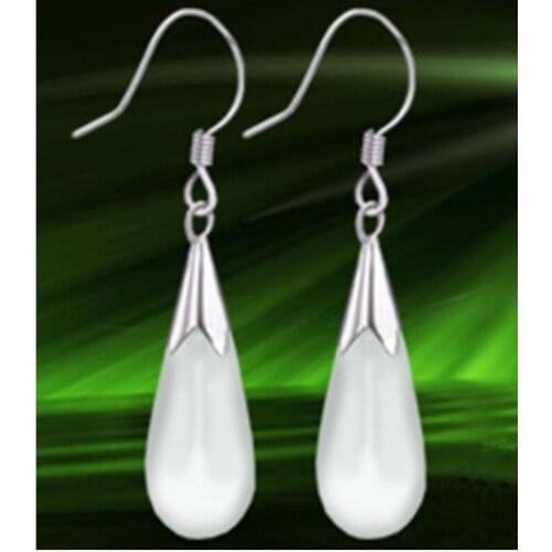 Hot Sell Womens 925 Sterling Silver Opal/Cat Eye Long Chain Earrings