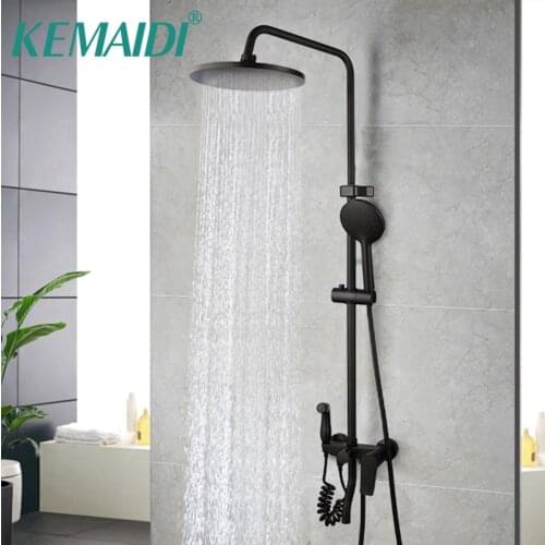 KEMAIDI atte Black Bathroom Shower Faucet Set withe shelf Rainfall Shower Mixer Tap Bathtub Shower Mixer Tap 3-way Shower Mixer