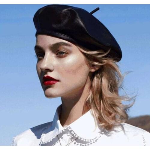 Women Autumn Leather Beret Girls Outdoor Winter Hat Ladies Hat Black Red Retro Military Cap Fashion Painter Hat Casual PU Hat
