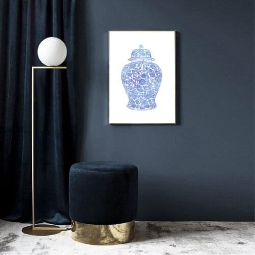 Chinese Ginger Jar Print Blue and White Chinoiserie Canvas Painting Art Wall Art Picture Poster Hampton Style home Decor