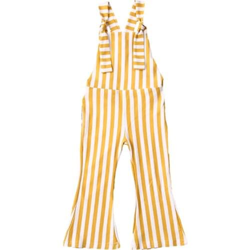 Infants Girl Romper Baby Overall Summer Flat Neck Sleeveless Striped Wide-Leg Backless Jumpsuit