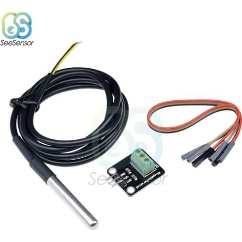 Temperature Sensor Module Kit DS18B20 Waterproof 100CM Digital Sensor Cable Stainless Steel Probe Terminal Adapter