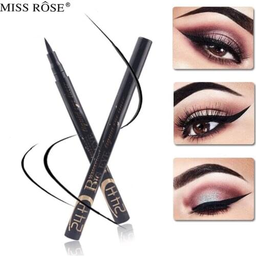 MISS ROSE Eye-line Pen Black Hot Silver Tube Waterproof Long-lasting Eyeliner Makeup Cosmetic Pen Hot Selling 7402-117