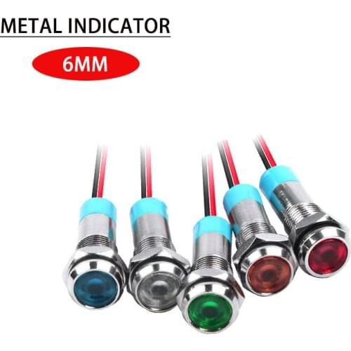 Metal indicator 6mmLED highlight power signal light with wire 15cm equipment power light 3-6V 12-24V 110-220V red and blue