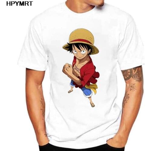 Mens T-shirts Short Sleeve Fashion Korean Harajuku Student T Shirt Clothes Oversized One Piece Luffy Print Casual O-neck Tshirt