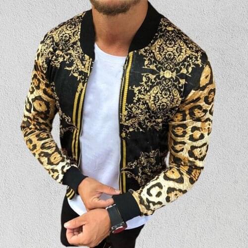 2021 New Autumn Men Coat Print All Match Round Neck Long Sleeve Leopard Jacket Fashion Clothing Streetwear