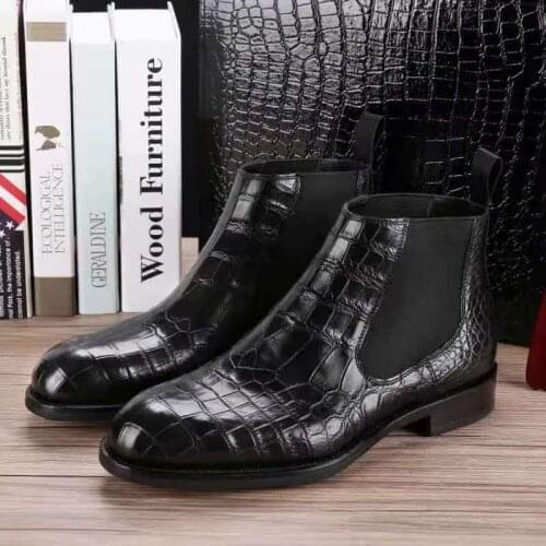 Top quality 100% real genuine crocodile skin men fashion shoe with genuine cowhide skin lining leisure men shoe zippers winter