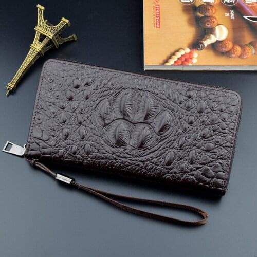 Mens wallet long new crocodile pattern wallet mens 2019 zipper wallet clutch bag business large-capacity wallet phone bag 586