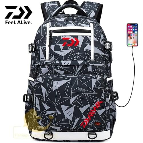 Daiwa Mens Outdoor Sport Backpack New Multi-function USB Charging Fishing Backpack Waterproof Anti-theft Travel Fishing Bag