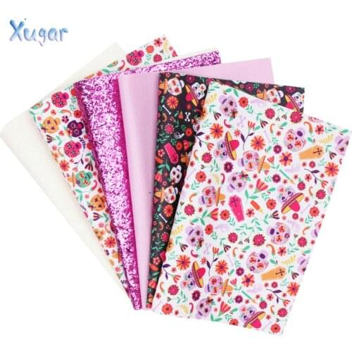 Xugar 22*30cm 6PCS/Set Halloween Synthetic Leather Set Faux Artificial Fabric DIY Sewing Material For Garment HairBows Bags Shoe