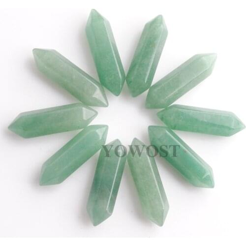Wholesale 10Pcs 30x8mm Hexagonal Bullet Pointed Reiki Chakra Aventurine Natural stone No Hole Pendant Beads Jewelry QU3311