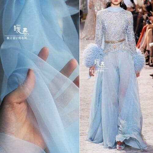 Pearlescent Tulle Fabric Organza Sky Blue Smooth DIY Veil Background Decor Fluffy Skirt Wedding Dress Gown Lace Designer Fabric
