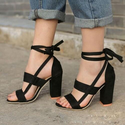 Sexy Women Pumps Open Toe Lace Up Heels Sandals Thick High Heels Summer Spring Shoes chaussures femme