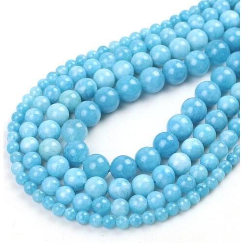 Natural Stone Blue Chalcedony Aquamarines Angelite Loose Beads For Jewelry Making DIY Bracelet Accessories 15" 4/6/8/10/12mm